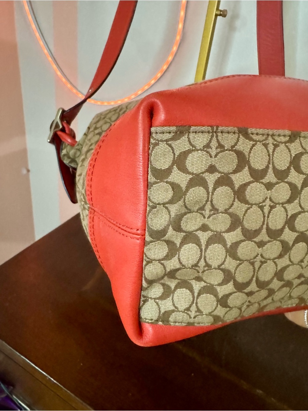 Coach Legacy Signature Stripe Duffle with Coral Trim and Tassels - Picture 10 of 12